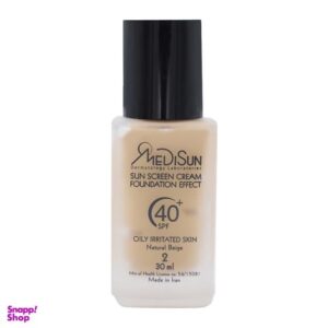 کرم ضد آفتاب کرم پودری فاقد چربی مدیسان (Medisun) مناسب پوست حساس و چرب با SPF40 رنگ بژ طبیعی