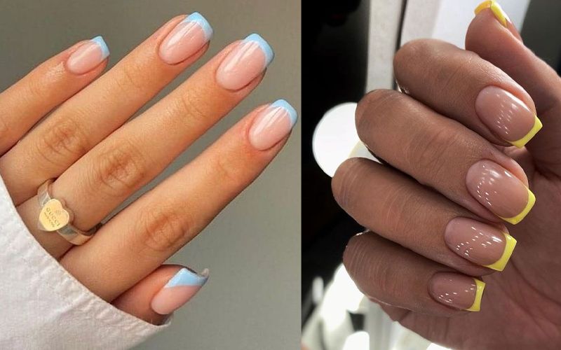 ناخن کوتاه فرنچ رنگی تابستانی