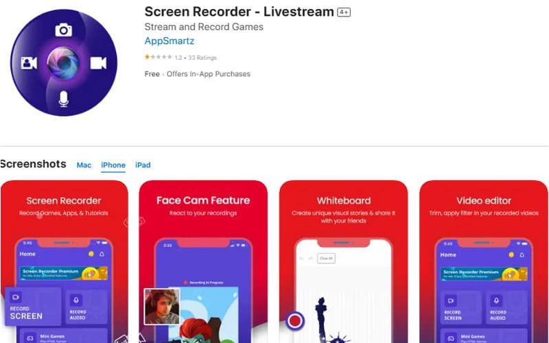 Screen Recorder – Livestream برای ضبط نمایشگر آیفون